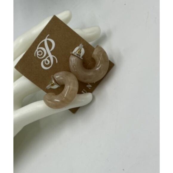 Plunder Marbled Light Brown Tan Acrylic Chunky Hoops Earrings 1 " New - Picture 2 of 5